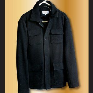 Sporty Men's Calvin Klein Jacket Coat Black Medium Button/Zipper Wool Poly Nylon